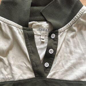 THE GREAT. Olive and Cream Long Sleeve Tee
